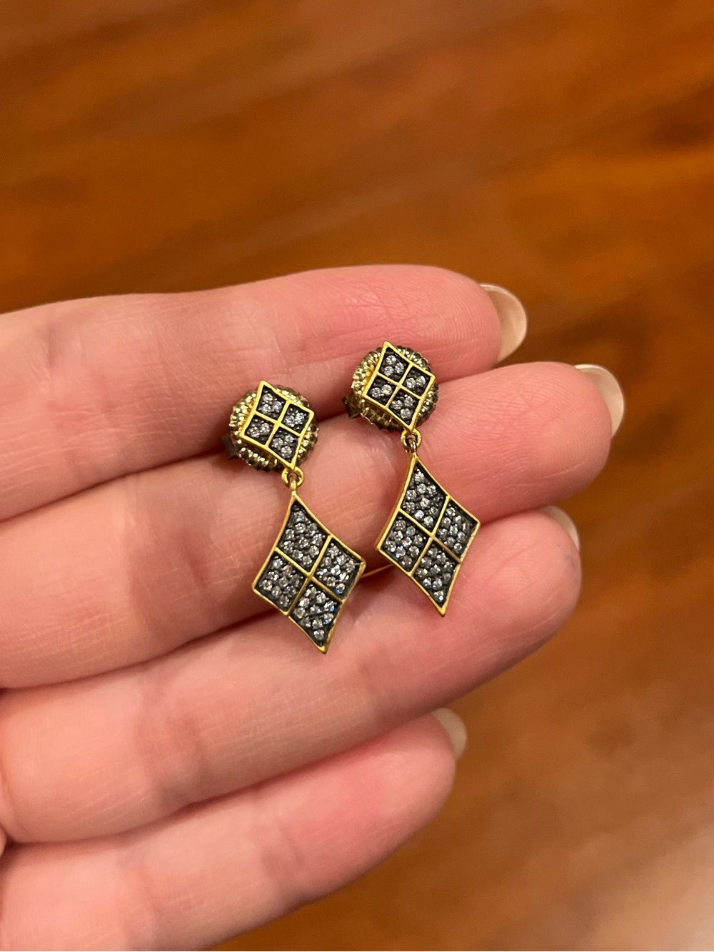 Freida Rothman Gold-Tone Black Crystal Drop Earrings